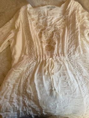 Idyllwind Cream Boho Embroidered Drawstring Tunic